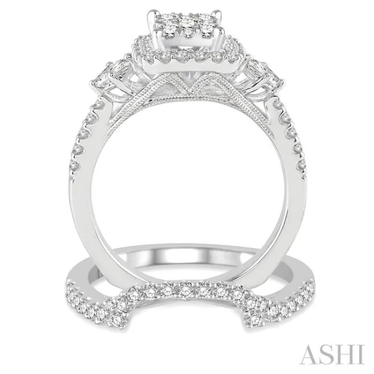 1 1/5 Ctw Diamond Lovebright Wedding Set with 1 Ctw Engagement Ring and 1/4 Ctw Wedding Band in 14K White Gold