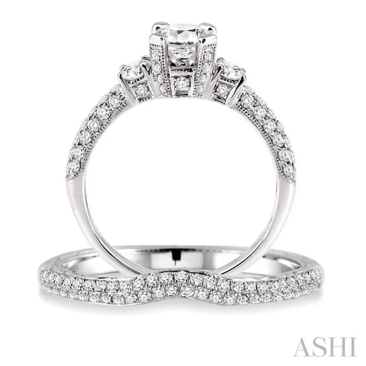 1 Ctw Diamond Wedding Set with 3/4 Ctw Round Cut Engagement Ring and 1/4 Ctw Wedding Band in 14K White Gold