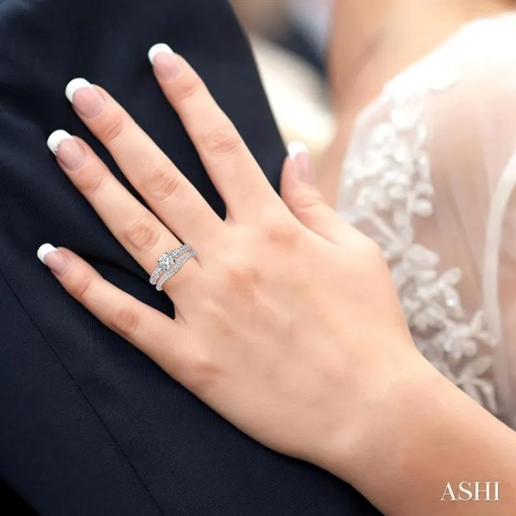 1 Ctw Diamond Wedding Set with 3/4 Ctw Round Cut Engagement Ring and 1/4 Ctw Wedding Band in 14K White Gold