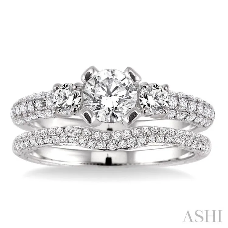 1 Ctw Diamond Wedding Set with 3/4 Ctw Round Cut Engagement Ring and 1/4 Ctw Wedding Band in 14K White Gold