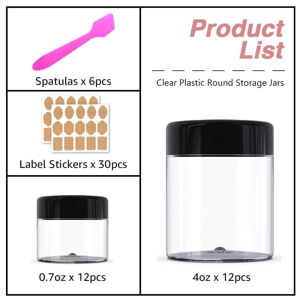12 Pack 4 oz Small Plastic Containers with Lids 12 Pack 20g/20ml Cosmetic Sample Jar - for Lip Scrub, Body Butters, Cream, Slime, Craft Storage