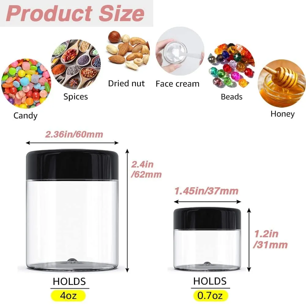 12 Pack 4 oz Small Plastic Containers with Lids 12 Pack 20g/20ml Cosmetic Sample Jar - for Lip Scrub, Body Butters, Cream, Slime, Craft Storage
