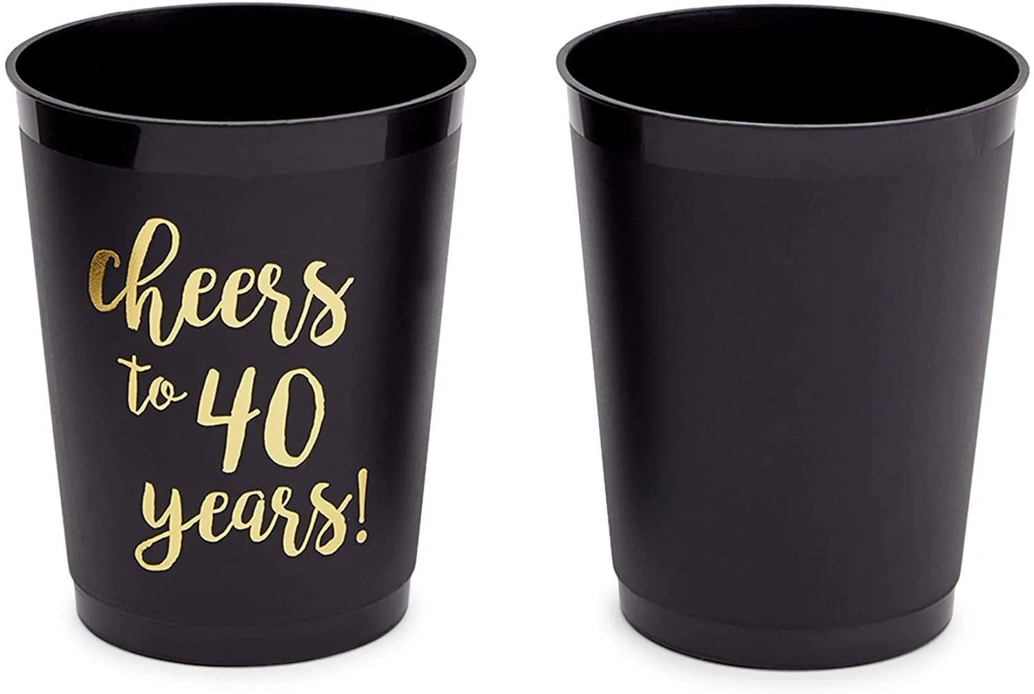 16 Pack Cheers to 40 Years Plastic Party Cups - 40th Birthday Decorations for Men and Women, Anniversaries (Black, 16 oz)