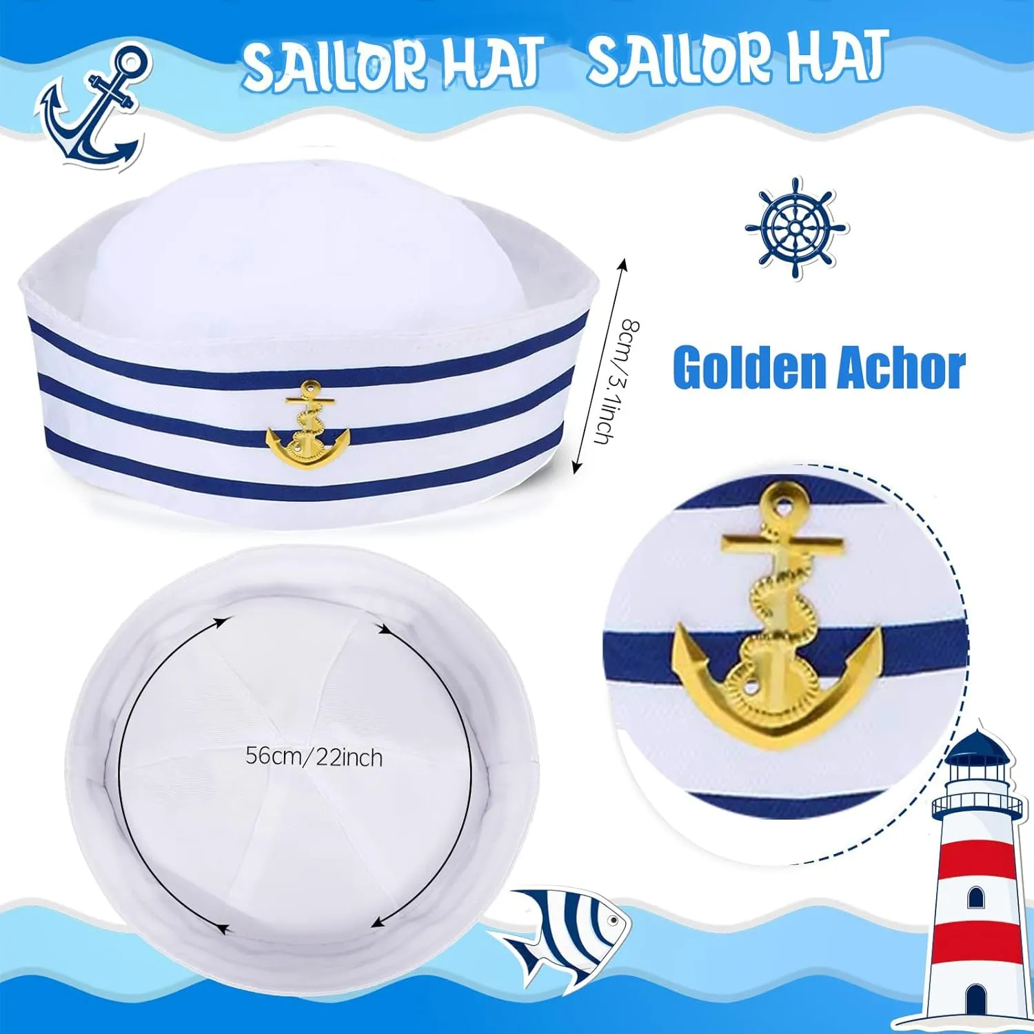 2Pcs Yacht Captain Hat Sailor Ship Cap Scarf Sunglasses Sailor Hat Boat Costume for Men Women Captains Dressing up Party (2pCS Set)