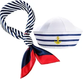 2Pcs Yacht Captain Hat Sailor Ship Cap Scarf Sunglasses Sailor Hat Boat Costume for Men Women Captains Dressing up Party (2pCS Set)