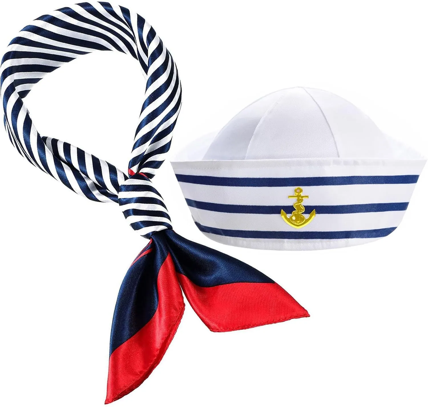 2Pcs Yacht Captain Hat Sailor Ship Cap Scarf Sunglasses Sailor Hat Boat Costume for Men Women Captains Dressing up Party (2pCS Set)