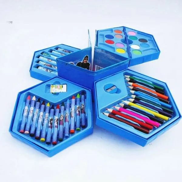 46 Pcs Plastic Art Colour Set With Color Pencil, Crayons, Oil Pastel & Sketch Pens (Multicolour)