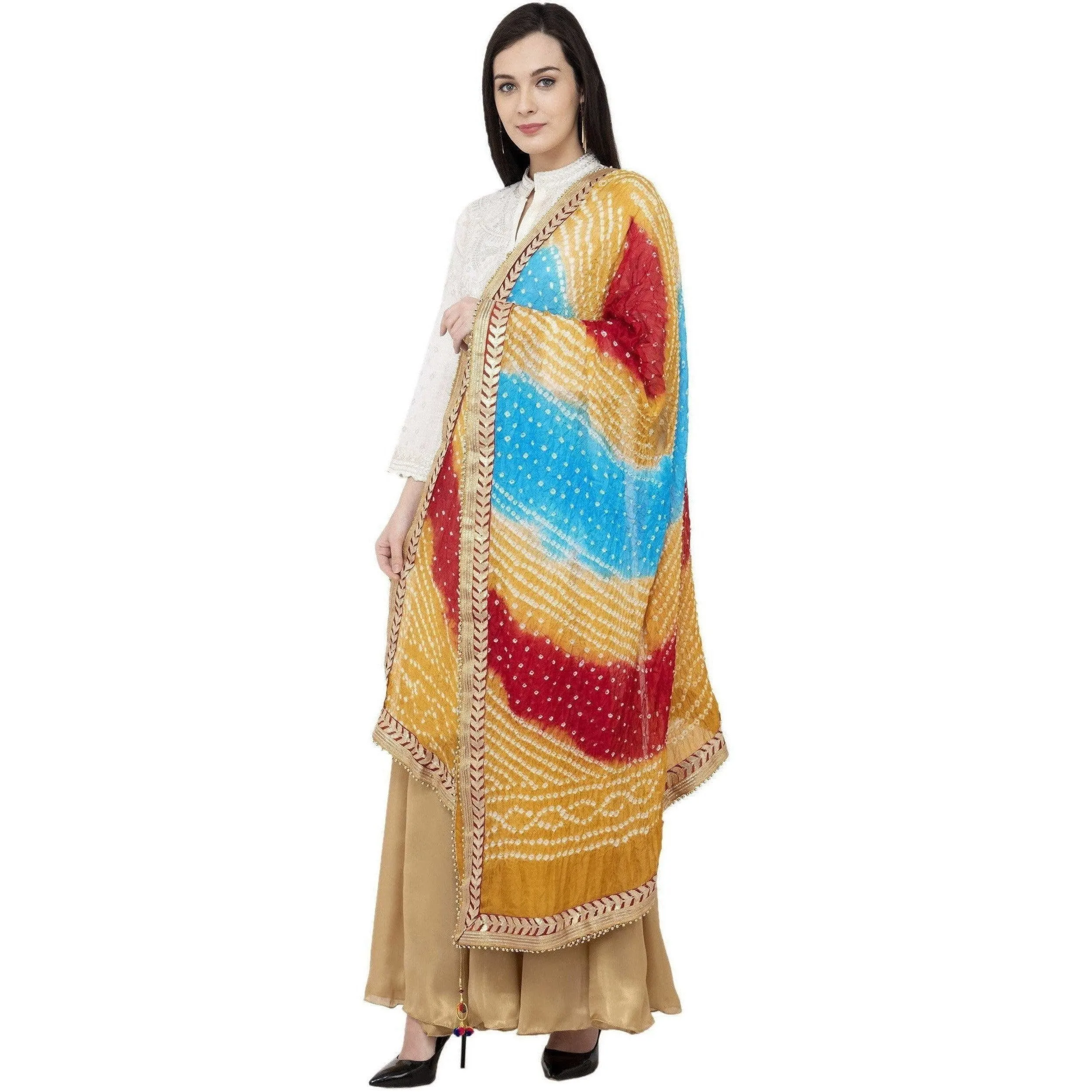 A R Silk Bandhej Multi Gota Fancy Dupatta Color Multi Color Dupatta