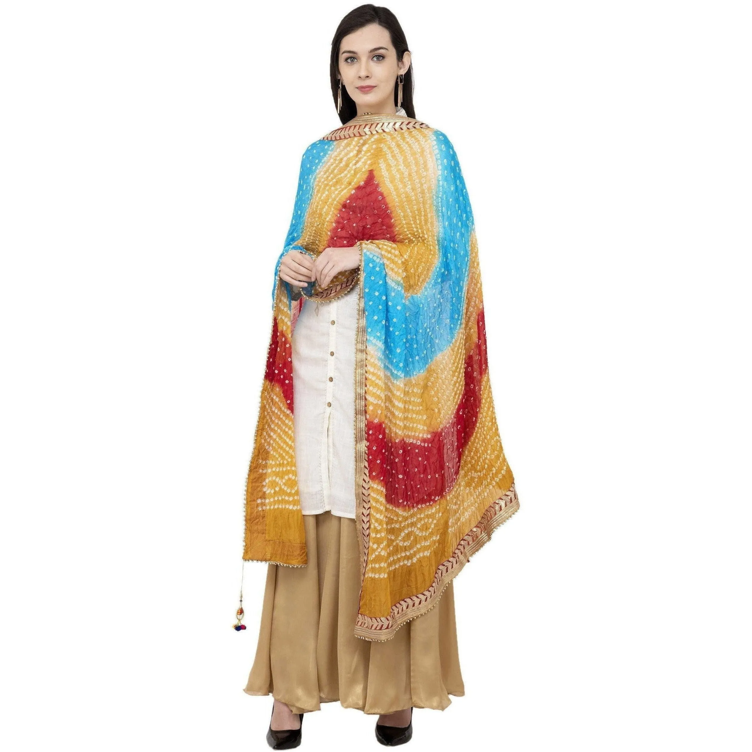 A R Silk Bandhej Multi Gota Fancy Dupatta Color Multi Color Dupatta