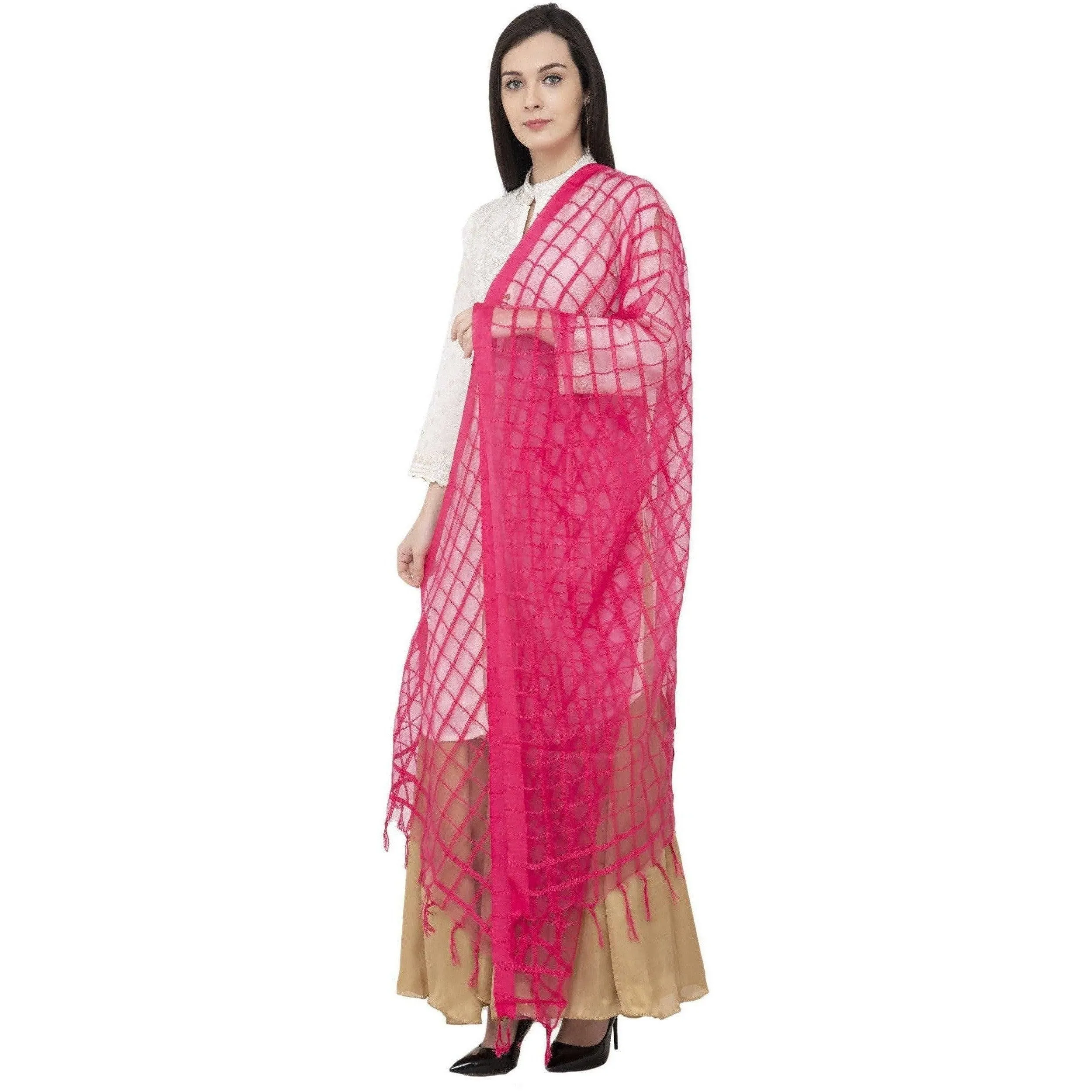 A R Silk Cotton Square Regular Dupatta Color Rani Dupatta or Chunni