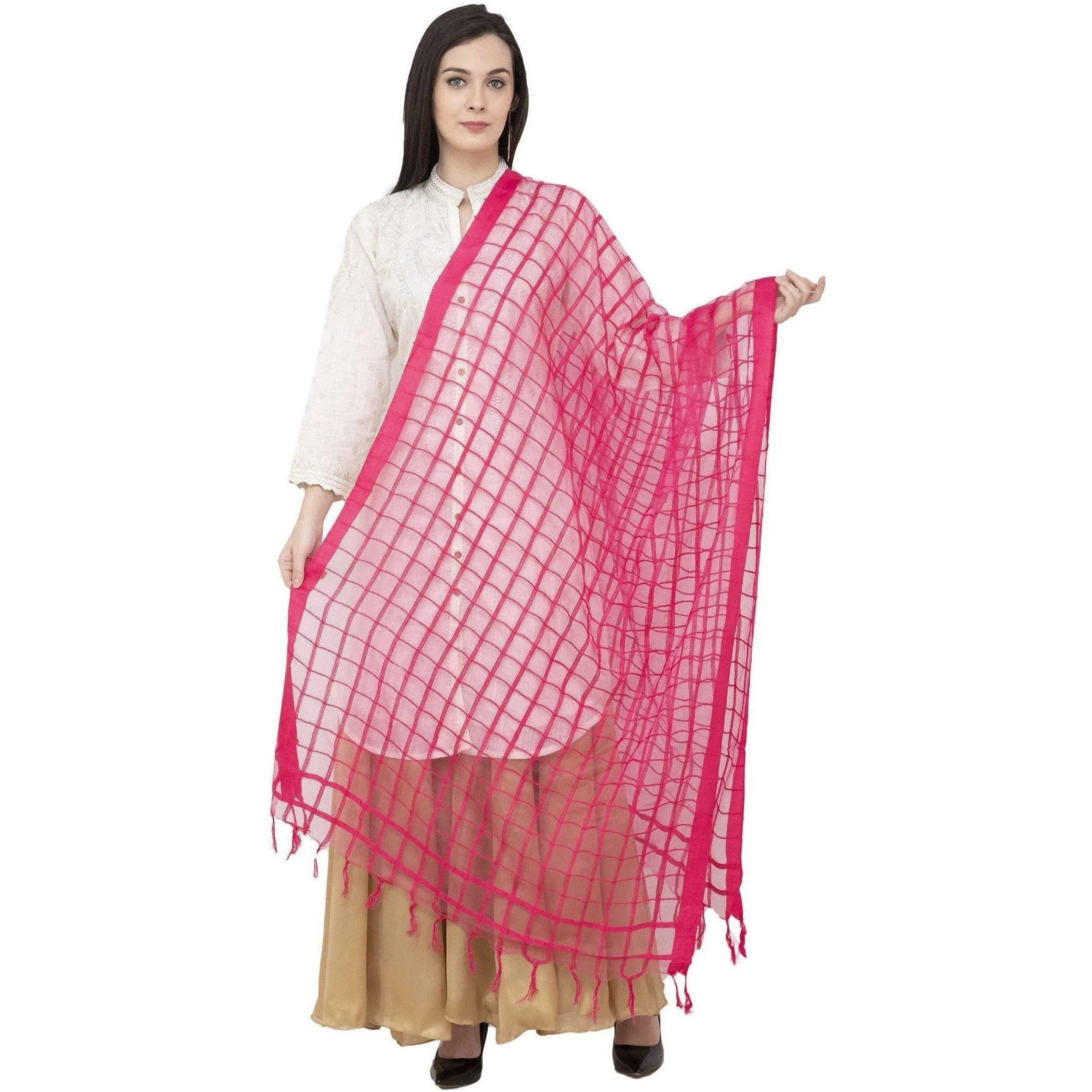 A R Silk Cotton Square Regular Dupatta Color Rani Dupatta or Chunni