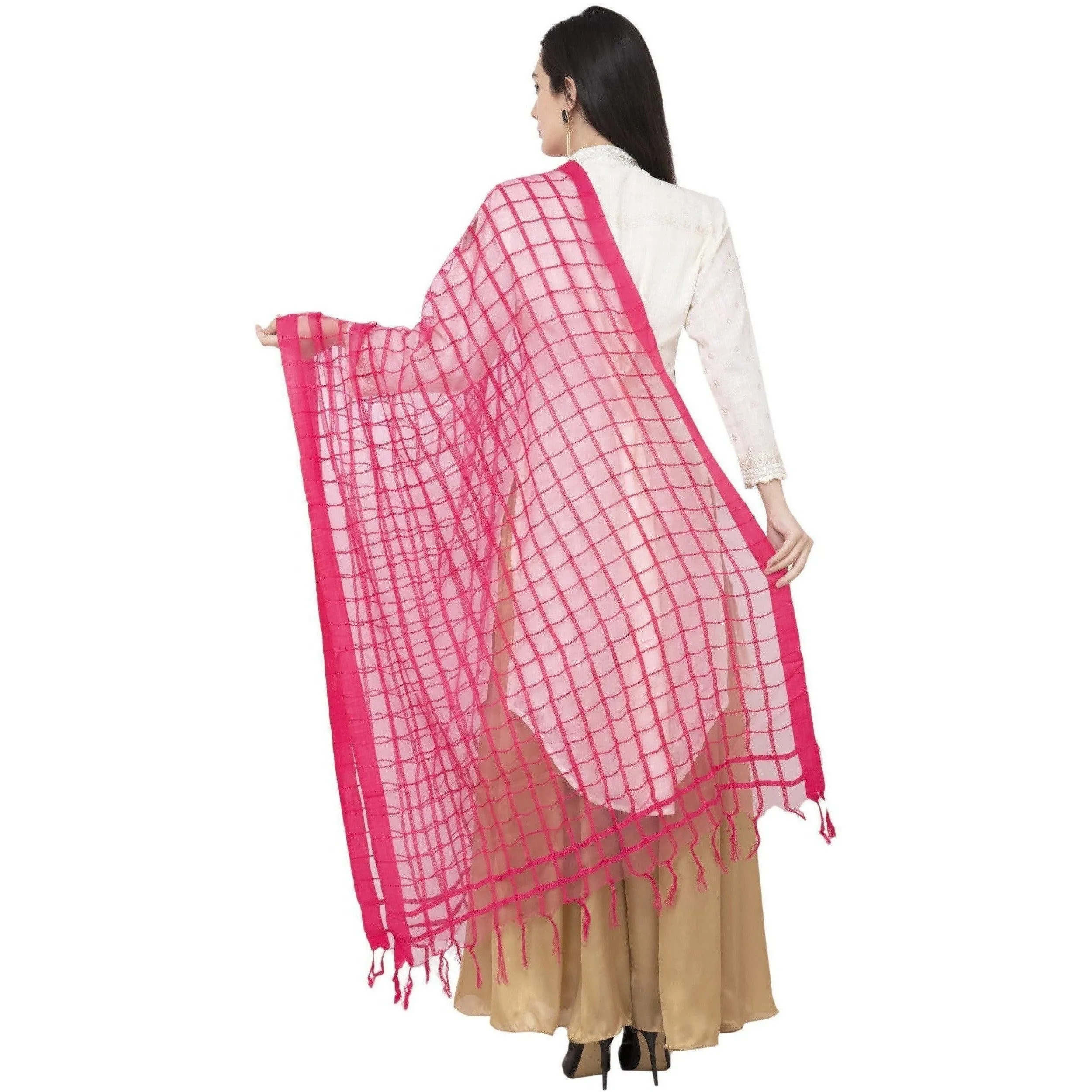 A R Silk Cotton Square Regular Dupatta Color Rani Dupatta or Chunni