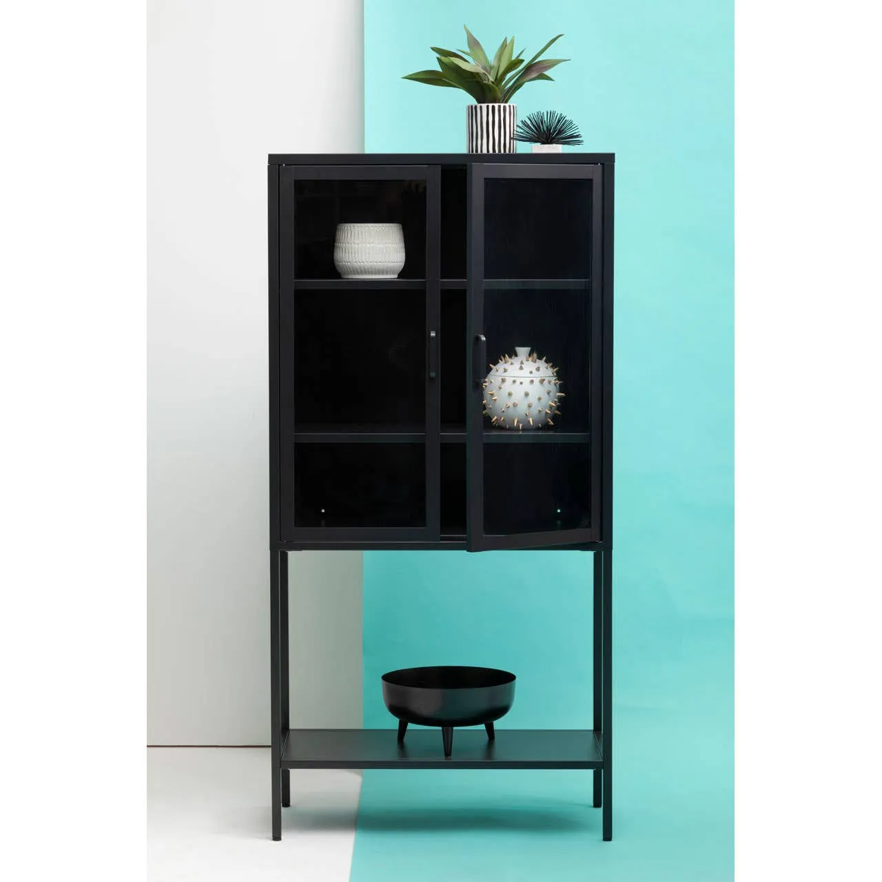 Acier Two Door Black Cabinet With Shelf