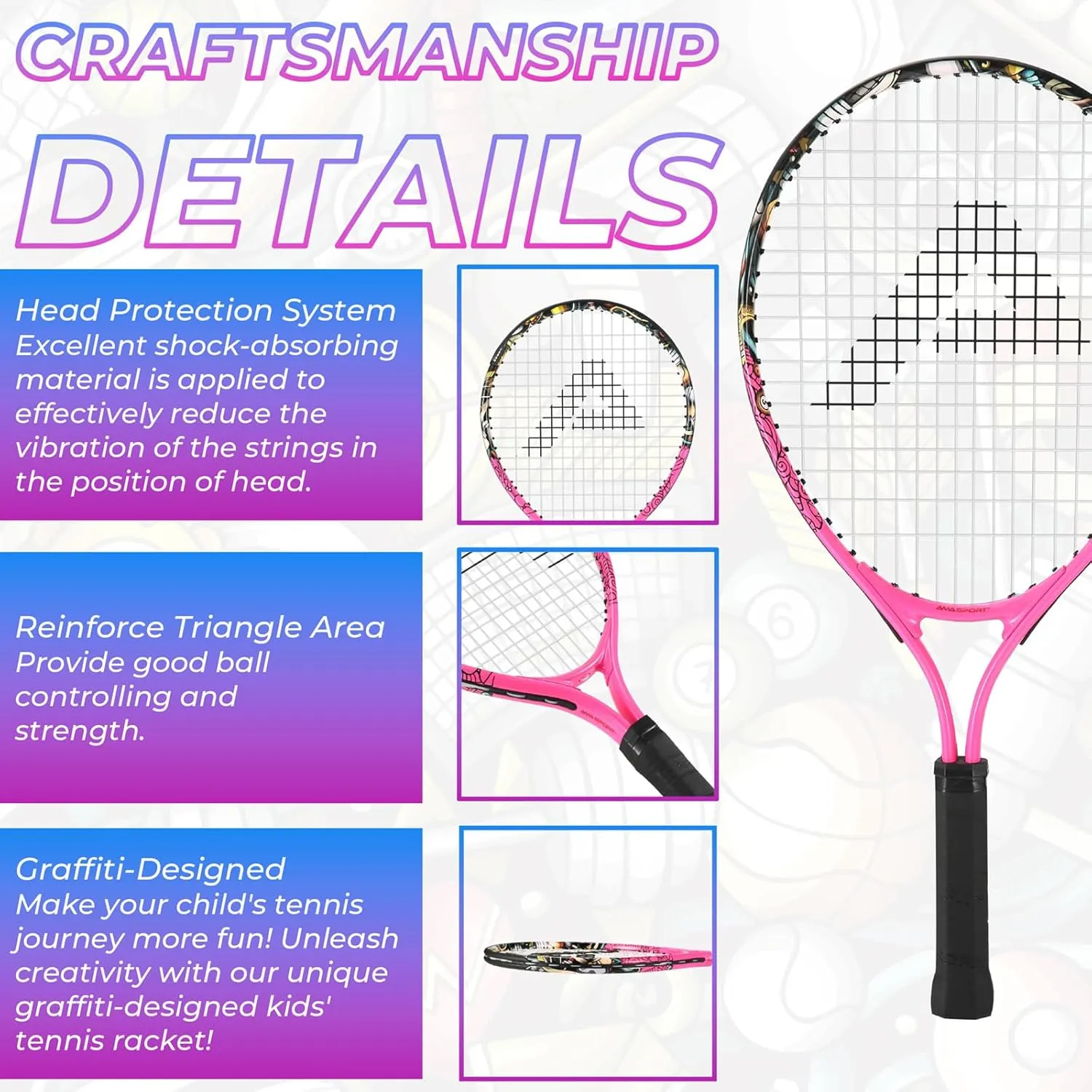 AMA SPORT Kids Tennis Racket for Junior Toddlers Starter Kit 17-25" Tennis Racquet for Girls and Boys with 420D Nylon Shoulder Strap Bag