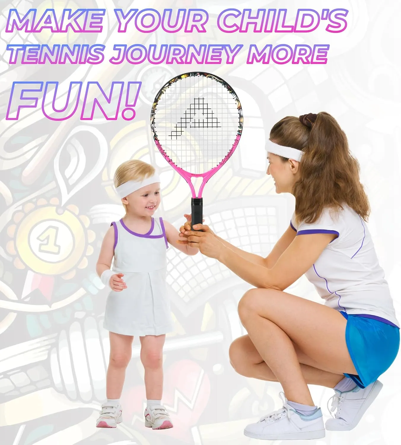 AMA SPORT Kids Tennis Racket for Junior Toddlers Starter Kit 17-25" Tennis Racquet for Girls and Boys with 420D Nylon Shoulder Strap Bag