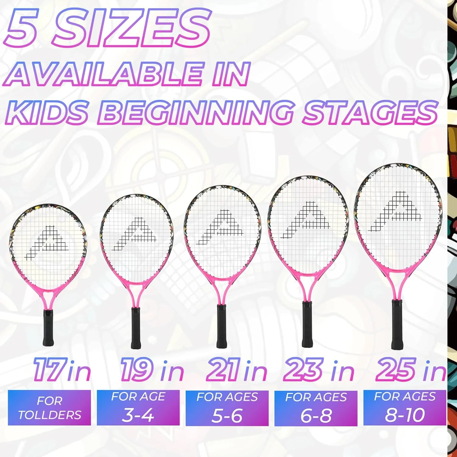 AMA SPORT Kids Tennis Racket for Junior Toddlers Starter Kit 17-25" Tennis Racquet for Girls and Boys with 420D Nylon Shoulder Strap Bag