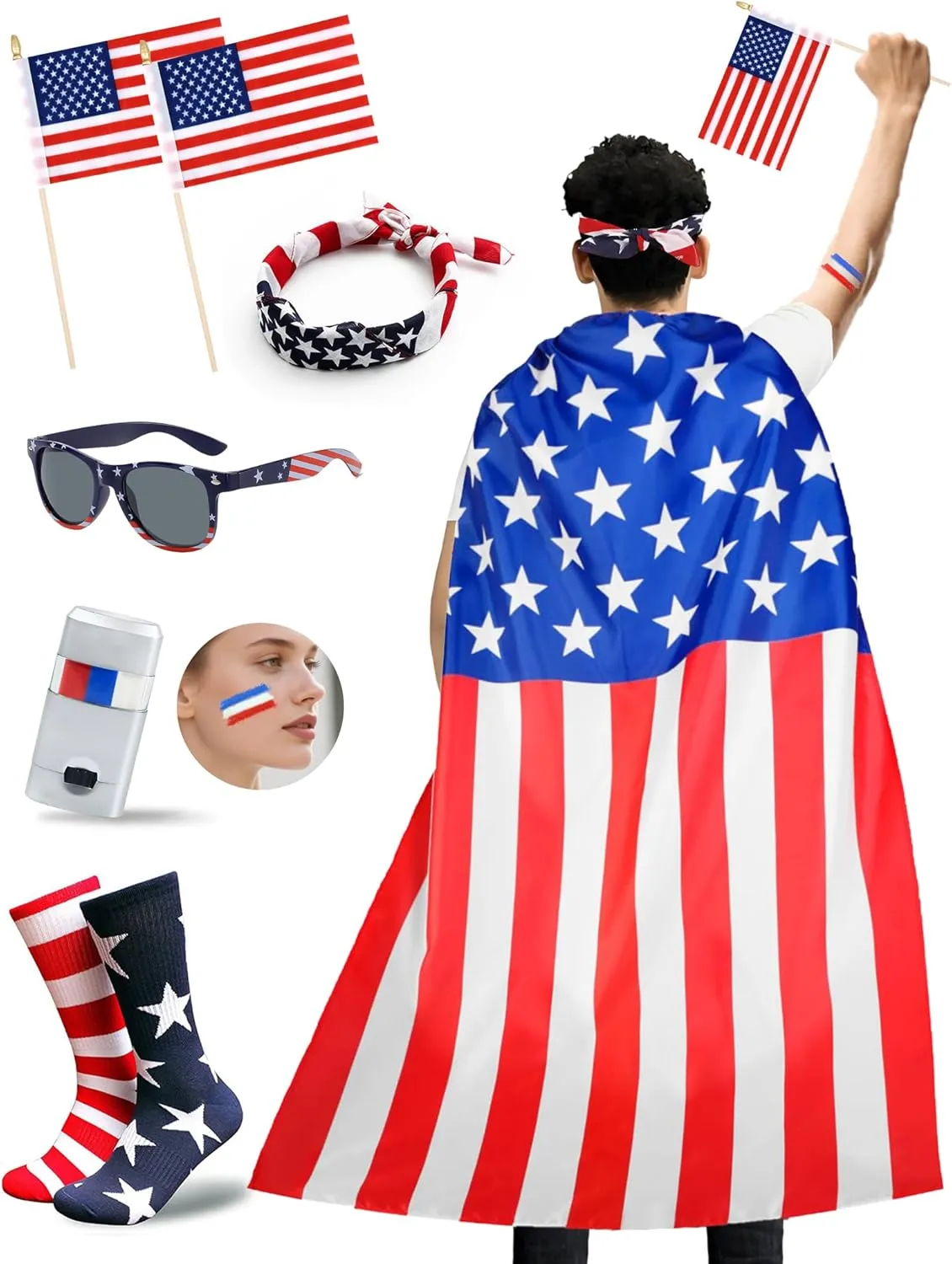 American Flag Cape Costume,4th of July Outfits for Women and Men Patriotic USA Independence Day Party Accessory Suit