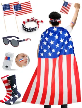 American Flag Cape Costume,4th of July Outfits for Women and Men Patriotic USA Independence Day Party Accessory Suit