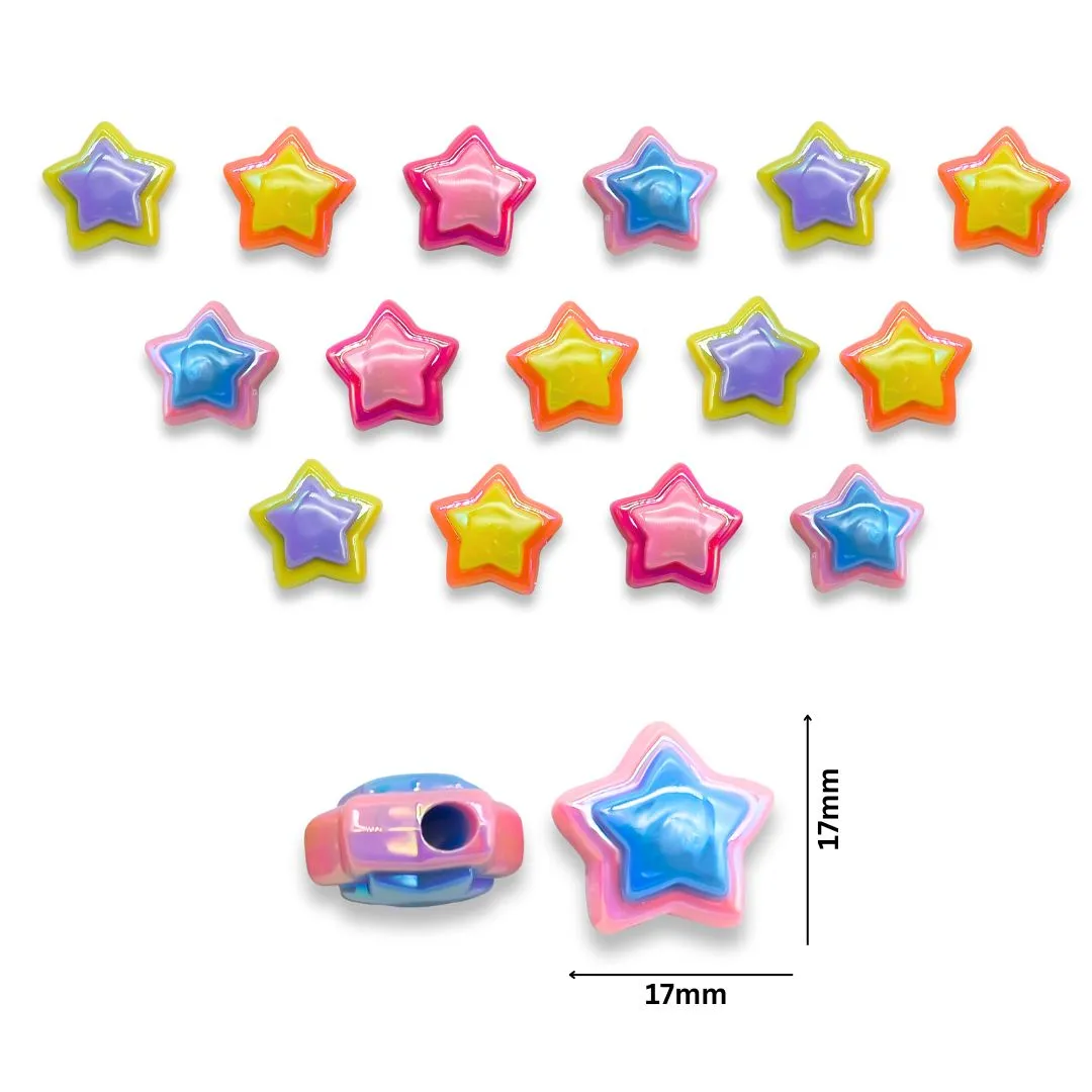 Assorted Star UV Coating Plastic Beads | Size: 17mm | Qty: 10pcs