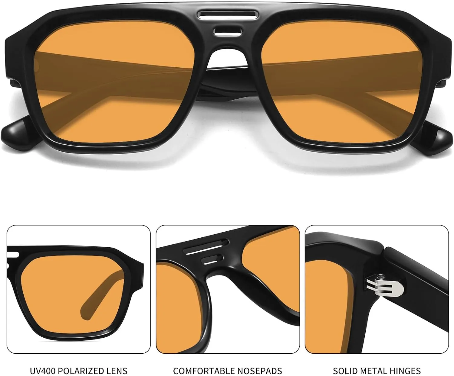 Aviator Sunglasses for Women Men Trendy Square Retro Double Bridge Aviators Sunglasses FZN822