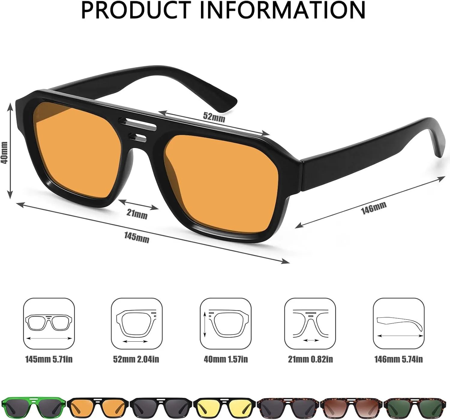 Aviator Sunglasses for Women Men Trendy Square Retro Double Bridge Aviators Sunglasses FZN822