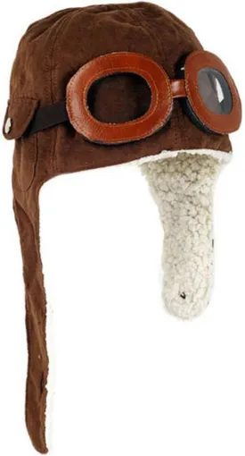 Baby Kids Winter Warm Hat Boy Warmer Earflap Hat Pilot Aviator Cap with Goggles Pattern Brown