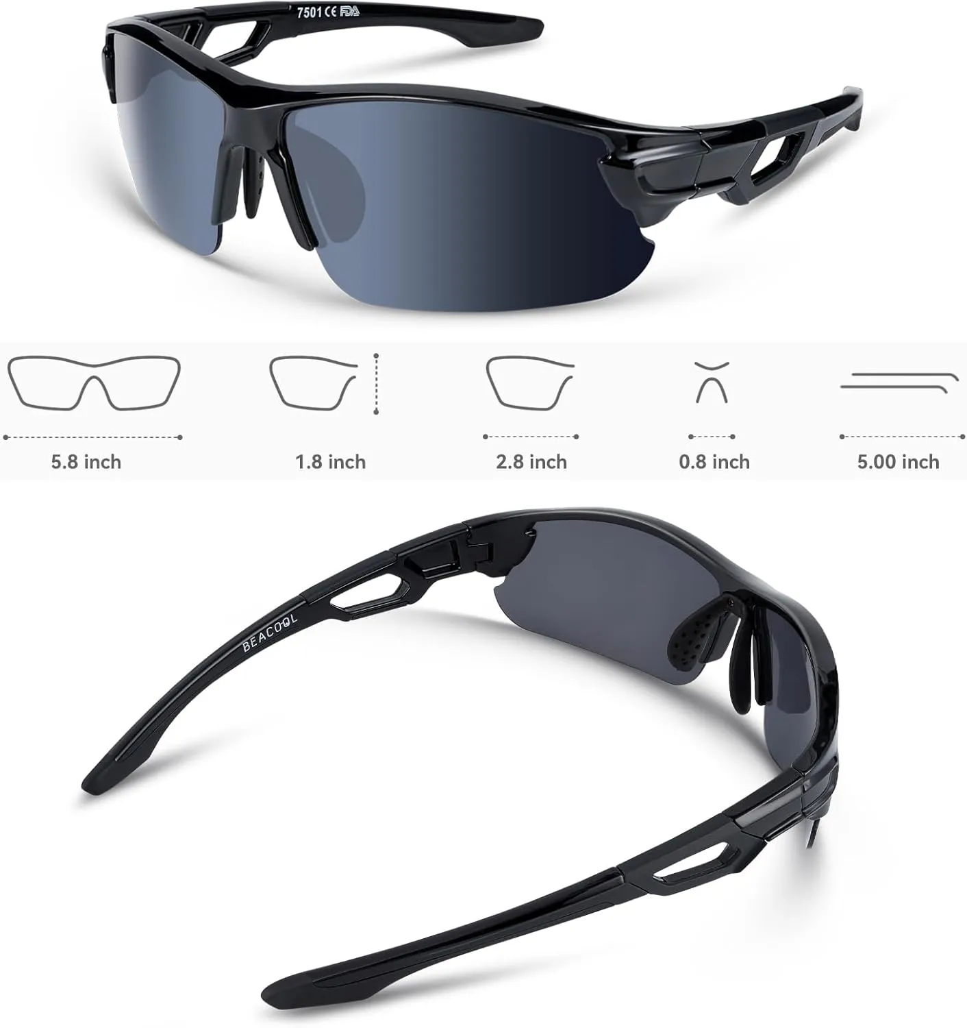 BEACOOL Polarized Sports Sunglasses for Men Women Youth Baseball Fishing Cycling Running Hiking Motorcycle Tac Glasses UV400