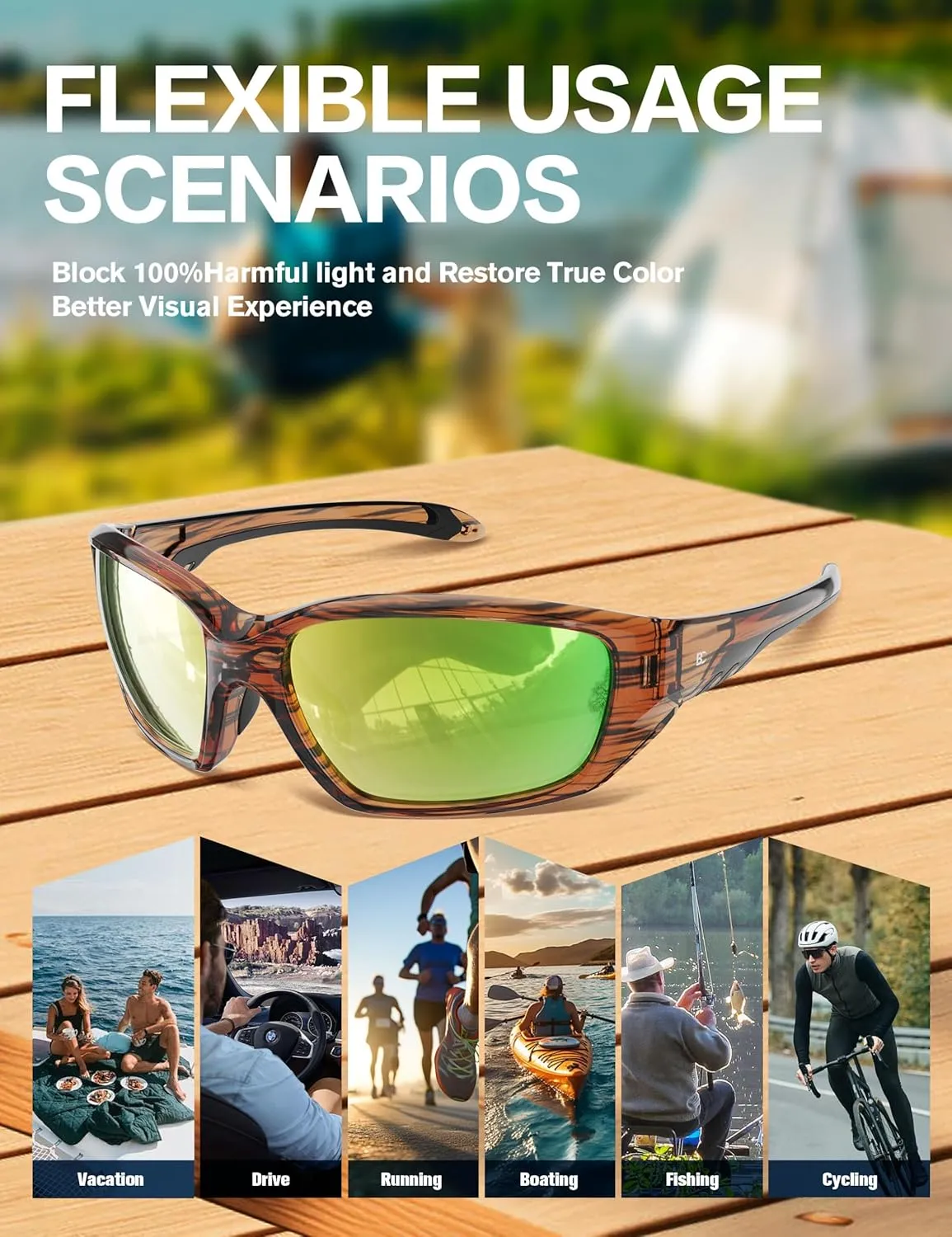BIRCEN Sport Polarized Sunglasses for Men - Women:UV Protection Shades for Fishing Driving Cycling Running