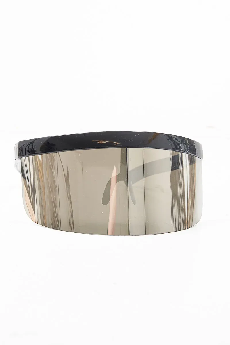 Black Silver Visor Shield Sunglasses - Lonie