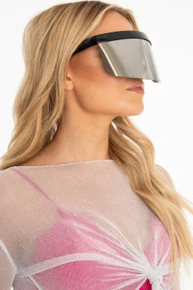 Black Silver Visor Shield Sunglasses - Lonie