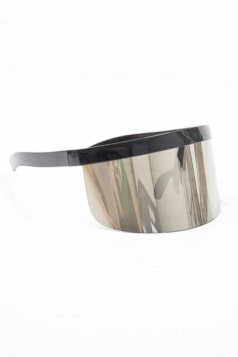 Black Silver Visor Shield Sunglasses - Lonie