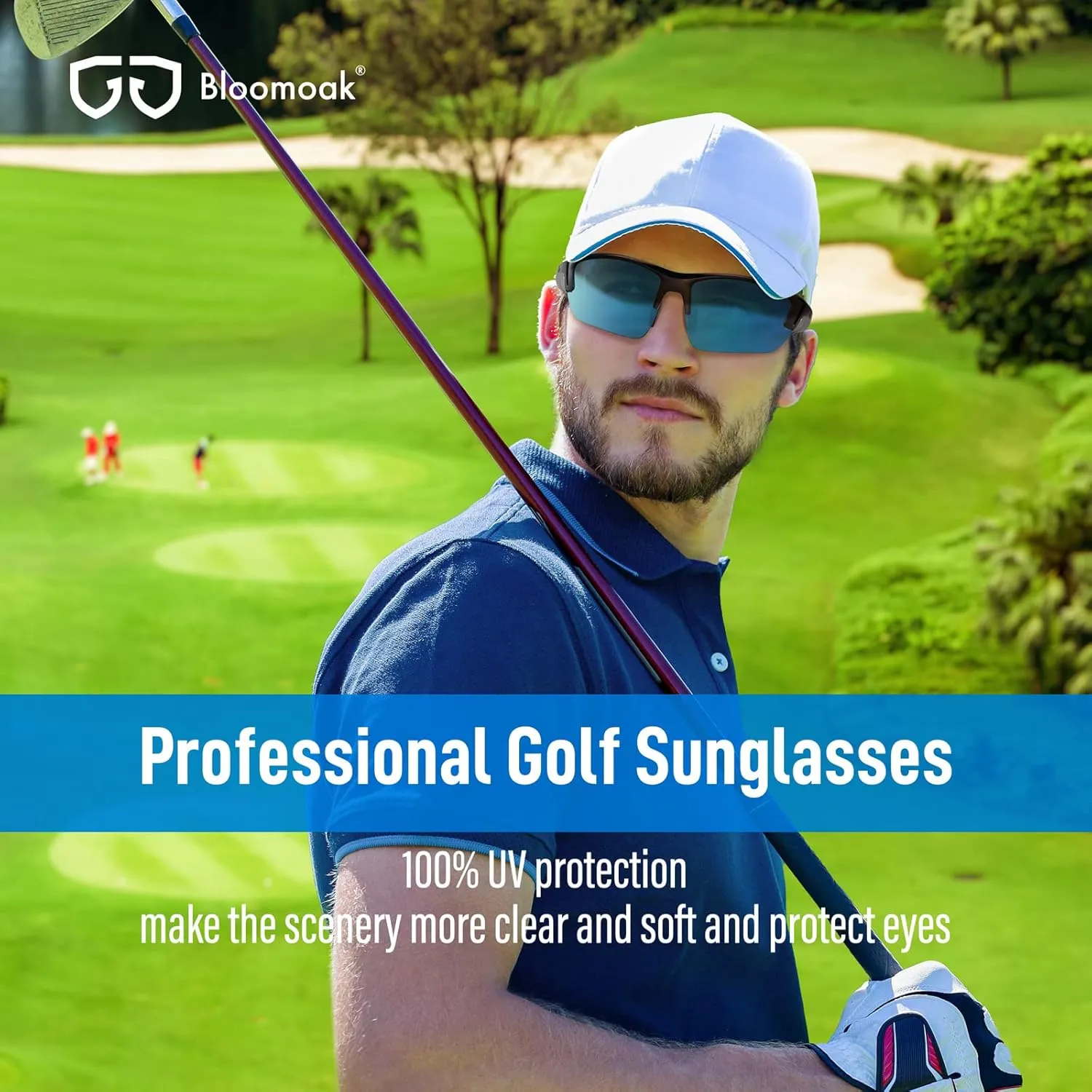 Bloomoak Sport Golf Sunglasses,Wrap UV400 Protection/Vented Frame Prevent Fogging/Superior Visual Clarity to Find Ball