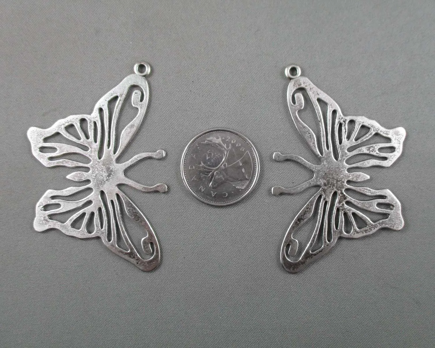 Butterfly Charm Silver Tone 2pcs (1743)