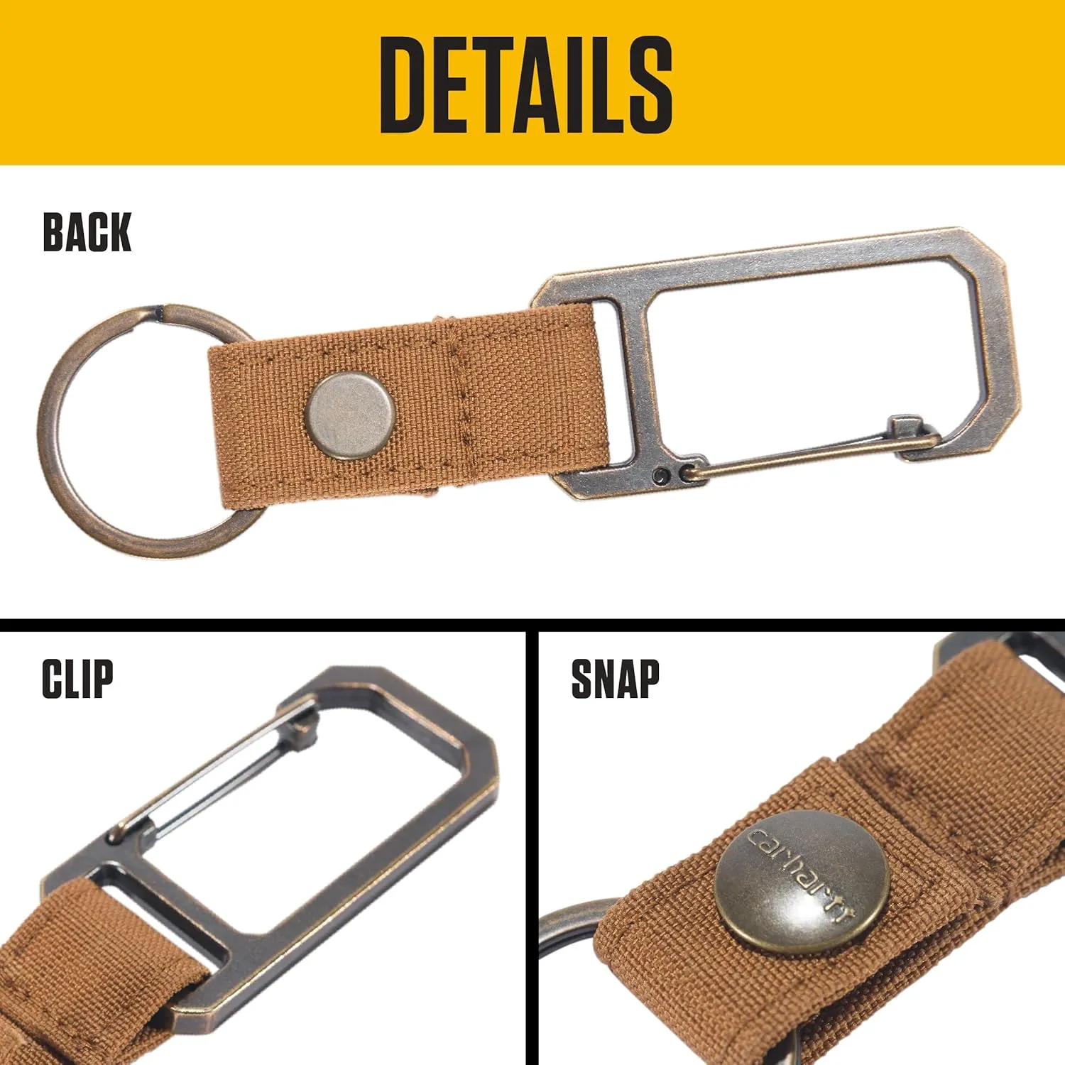 Carhartt Unisex Adult Durable Metal Key Keeper, Belt Loop Key Ring Holder with Self-Locking Metal Gate Clip for Car/Home Keys
