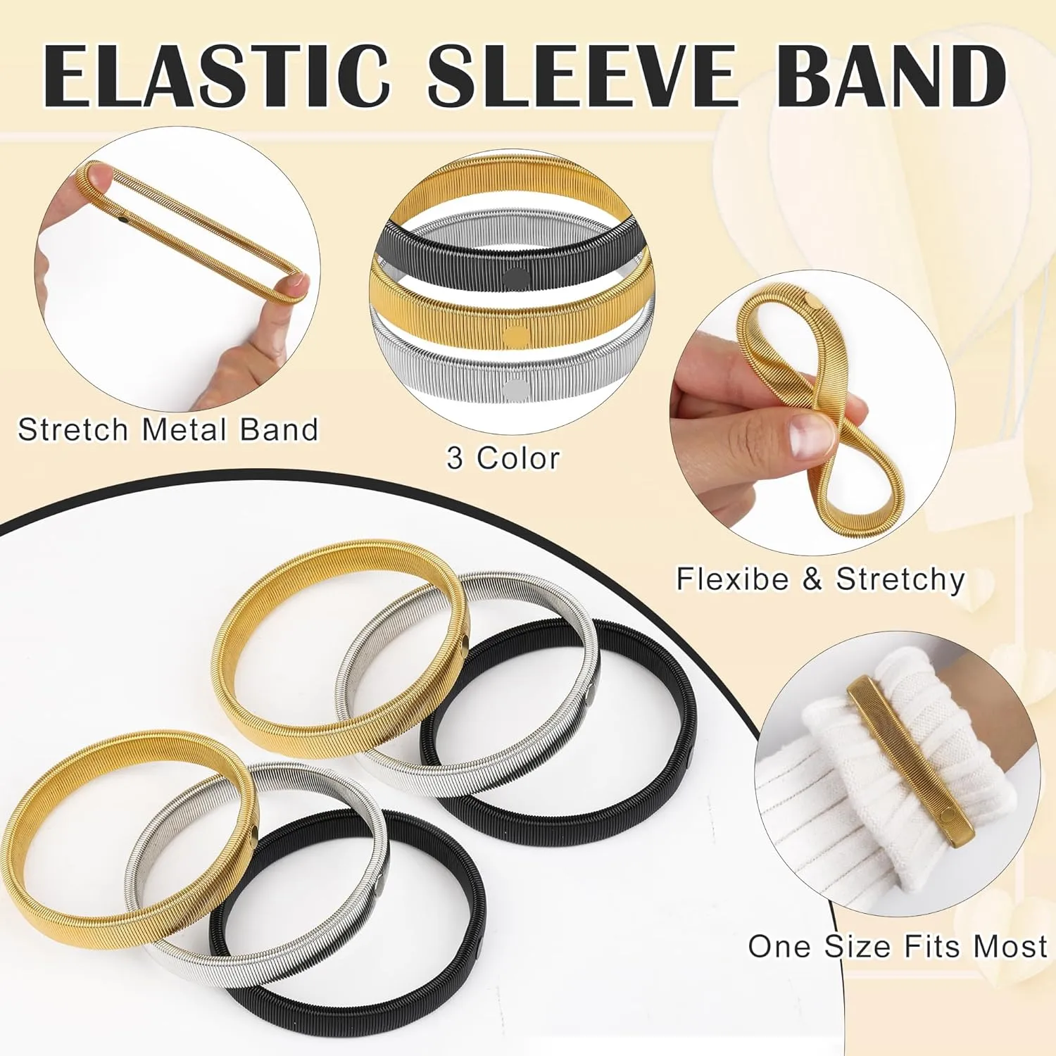 Coolrunner 6 Pcs Anti-Slip Elastic Shirt Sleeve Holders Metal Armbands for Band Stretch Garters