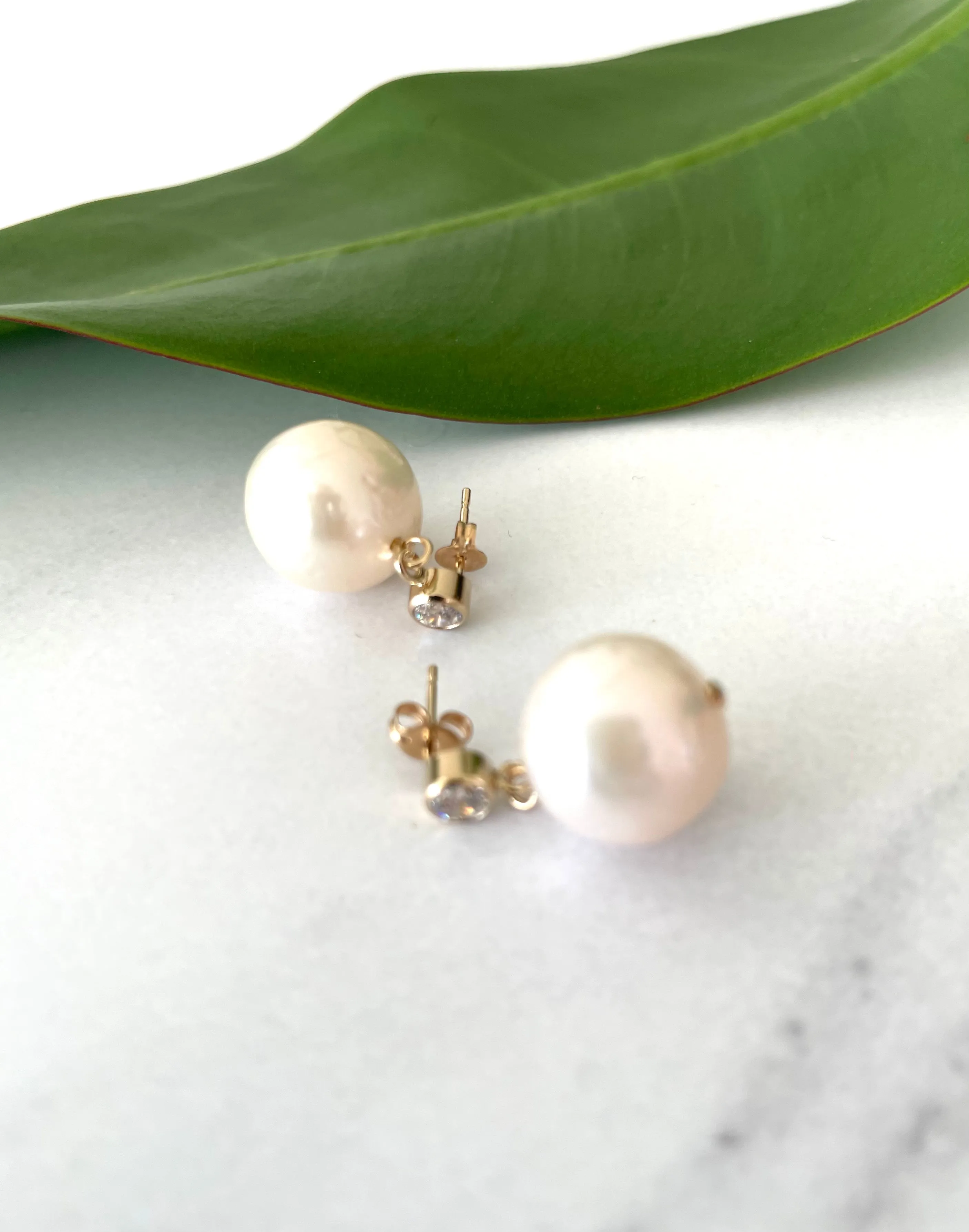 CZ-14k Gold Filled Large Pearl Stud Earrings