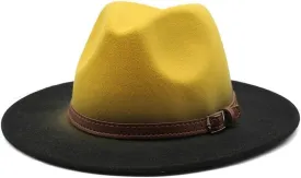 DHAEY New British Style Large Brim Woolen Thickened Top Hat, Autumn and Winter Gradient Two-Color Top Hat Jazz Felt Hat Luopan Caps & Hats (Color : Yellow Black, Size : 56-58cm)
