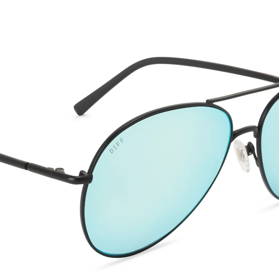DIFF Charitable Eyewear Knox - Black Blue Mirror - Non-Polarized Sunglasses