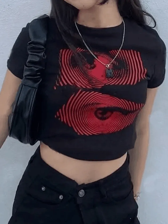Eye Look Graphic Trendy Crop Tank Top