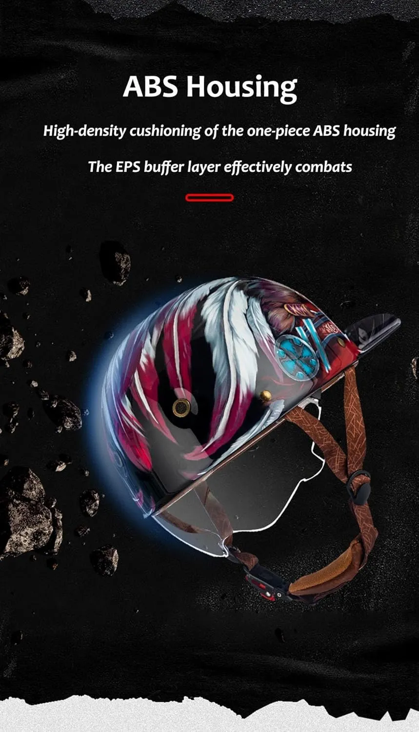 Fashion Baseball Cap Style Motorcycle Helmet Adults Open Face Helmet Retro Skull Cap Helmet with Pull-Down Lens for Men Women Moped Scooter Street Cruiser Helmet DOT Approved