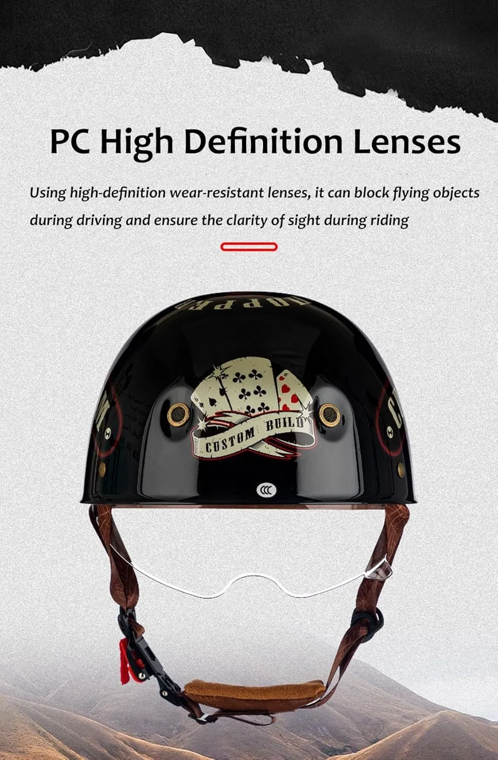 Fashion Baseball Cap Style Motorcycle Helmet Adults Open Face Helmet Retro Skull Cap Helmet with Pull-Down Lens for Men Women Moped Scooter Street Cruiser Helmet DOT Approved