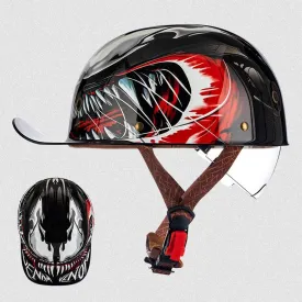 Fashion Baseball Cap Style Motorcycle Helmet Adults Open Face Helmet Retro Skull Cap Helmet with Pull-Down Lens for Men Women Moped Scooter Street Cruiser Helmet DOT Approved
