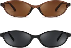 FEISEDY Retro Oval Cat Eye Sunglasses for Women 90s Narrow Lightweight Shades Y2k Trendy Sunnies B0257