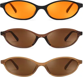 FEISEDY Retro Oval Cat Eye Sunglasses for Women 90s Narrow Lightweight Shades Y2k Trendy Sunnies B0257