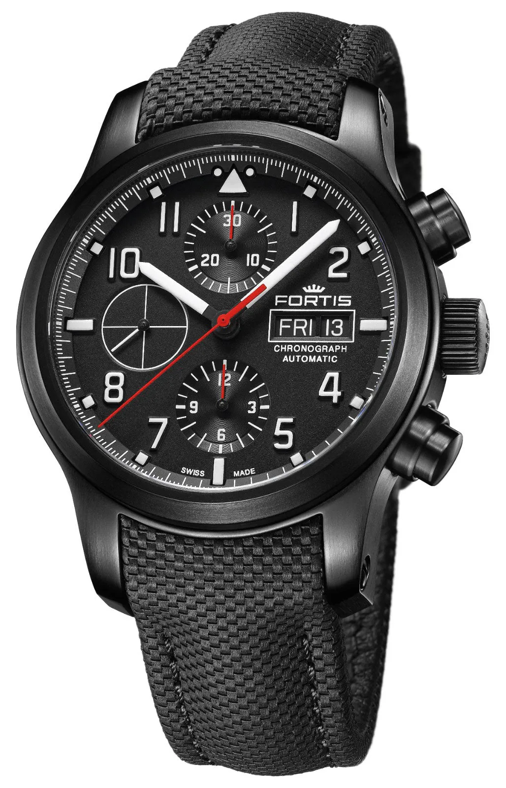 Fortis Aeromaster Professional Automatic Chronograph Black PVD Black Dial Black Textile Strap Day/Date Divers Mens Watch F4040002