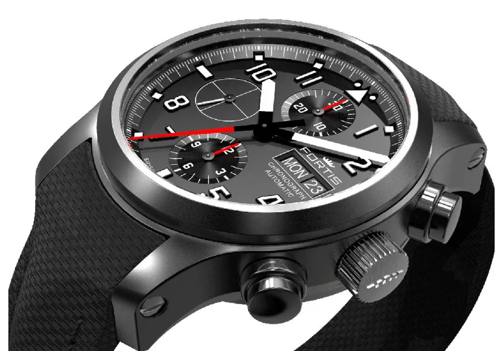 Fortis Aeromaster Professional Automatic Chronograph Black PVD Black Dial Black Textile Strap Day/Date Divers Mens Watch F4040002