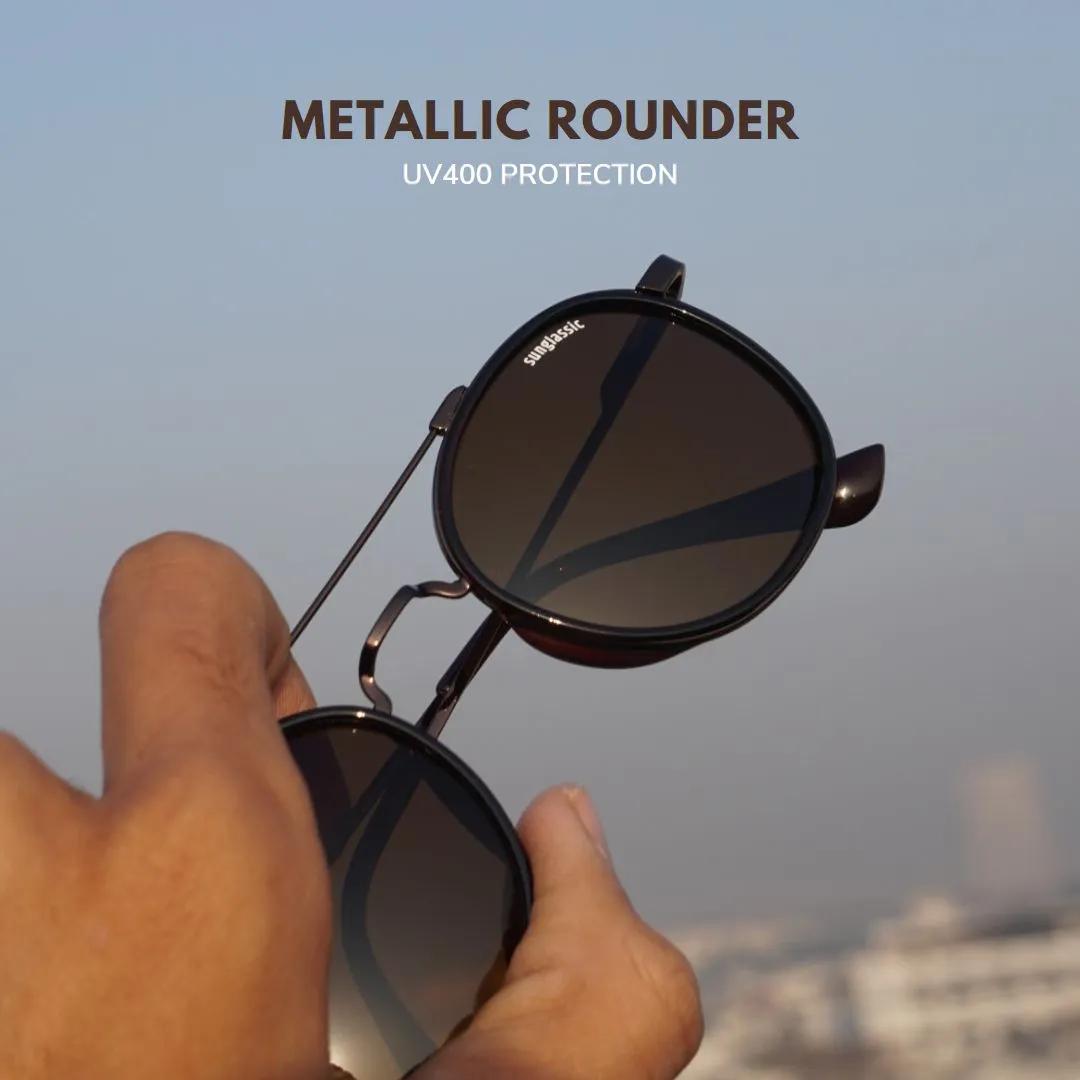 Full Brown SG4612 Metal Frame Round Sunglasses