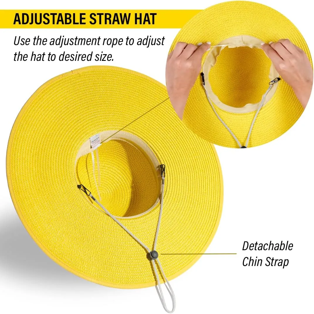 Funcredible Sun Hat for Women - Wide Brim Hat - Large Floppy Beach Hat - Straw Sun Hats with Bow and Heart Shape Glasses
