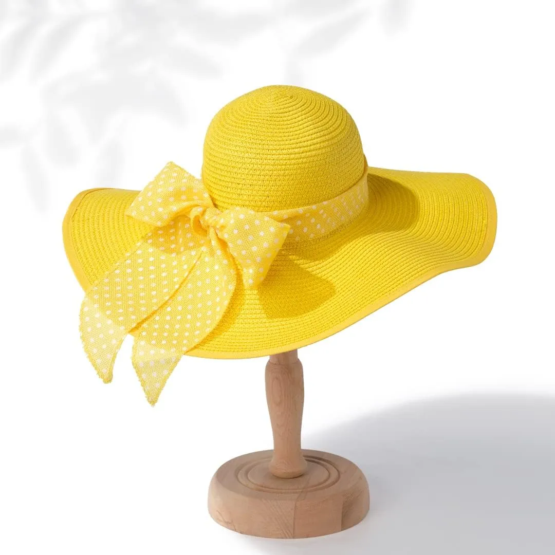 Funcredible Sun Hat for Women - Wide Brim Hat - Large Floppy Beach Hat - Straw Sun Hats with Bow and Heart Shape Glasses
