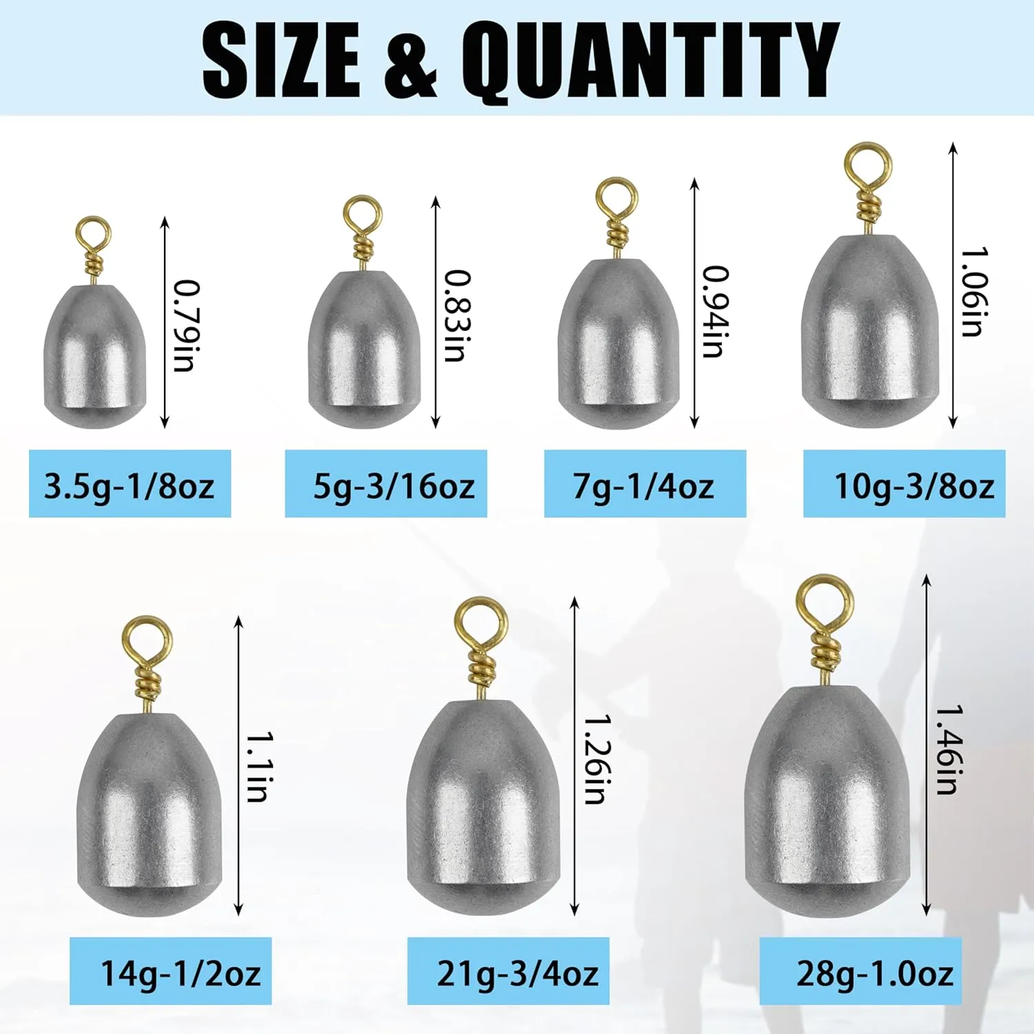 FUSIGO Fishing Weight Sinker,Bass Casting Sinker Weight Bell Sinker Iron Fishing Weight Sinker with Ring Water Drop Sinker Weight for Saltwater Freshwater Fishing, Silver